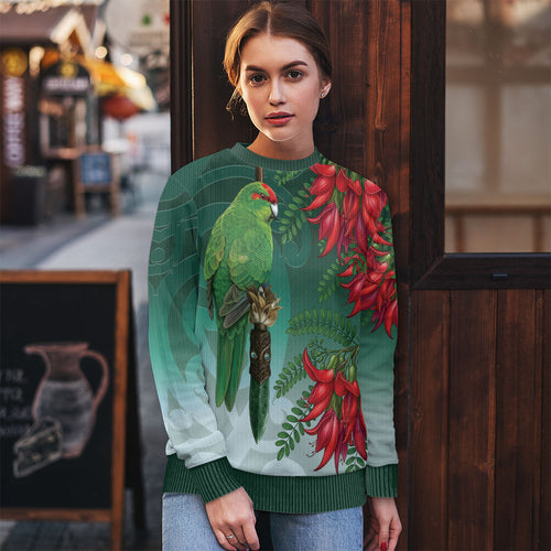 New Zealand Parakeet Bird Ugly Christmas Sweater With Kakabeak Flowers