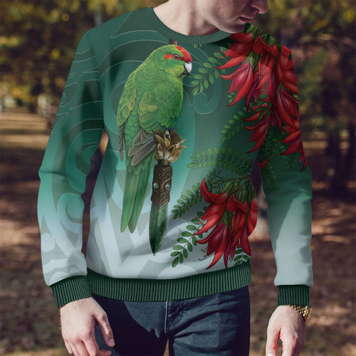New Zealand Parakeet Bird Ugly Christmas Sweater With Kakabeak Flowers