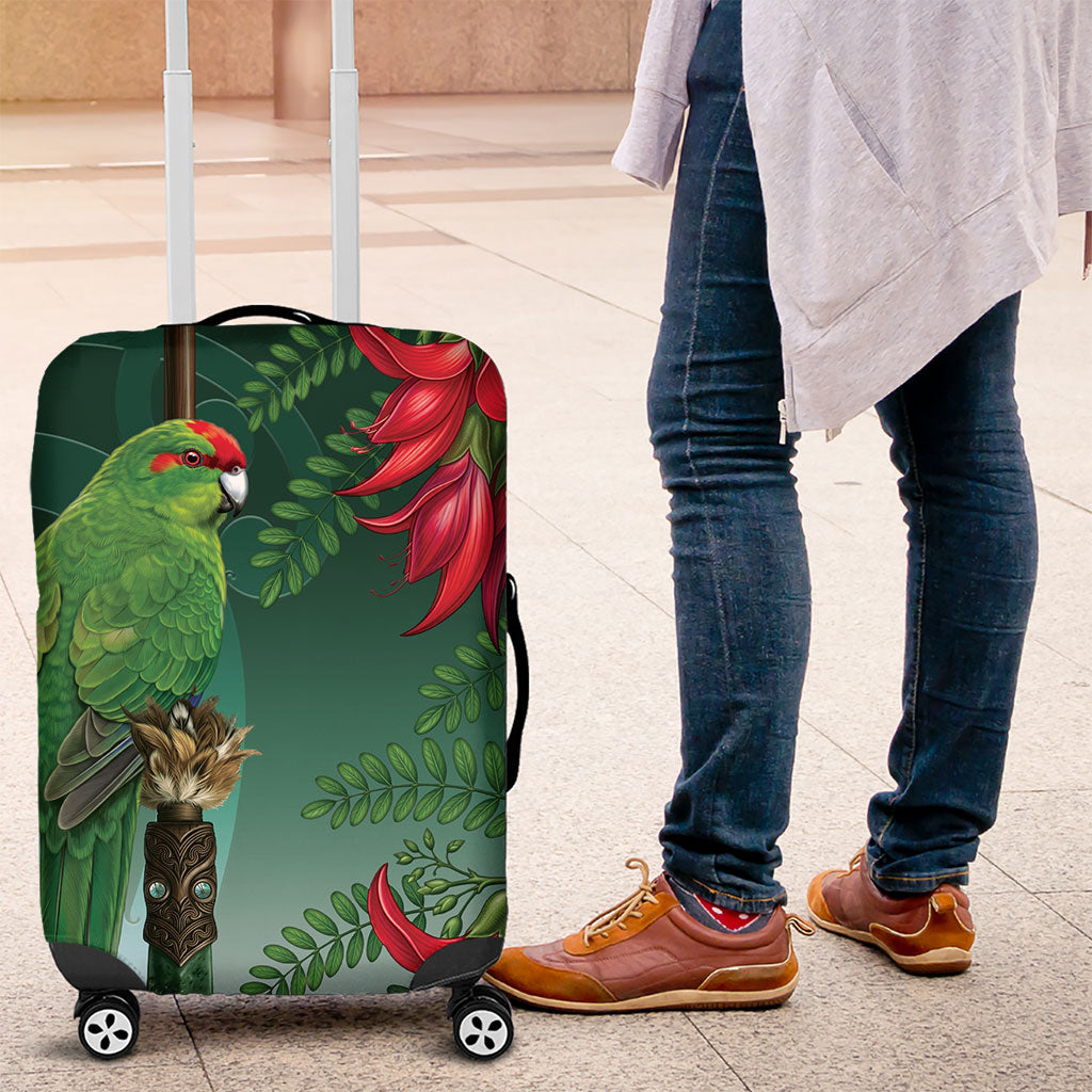 New Zealand Parakeet Bird Luggage Cover With Kakabeak Flowers