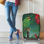 New Zealand Parakeet Bird Luggage Cover With Kakabeak Flowers