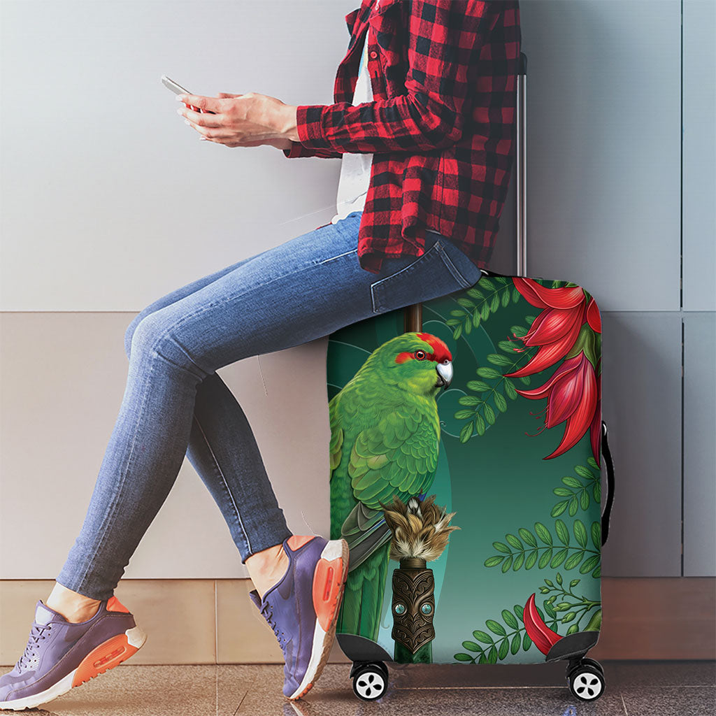 New Zealand Parakeet Bird Luggage Cover With Kakabeak Flowers