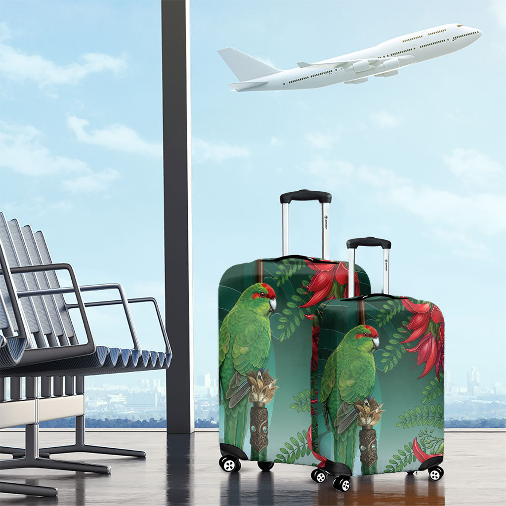 New Zealand Parakeet Bird Luggage Cover With Kakabeak Flowers