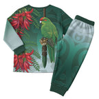 New Zealand Parakeet Bird Christmas Pajama Set With Kakabeak Flowers