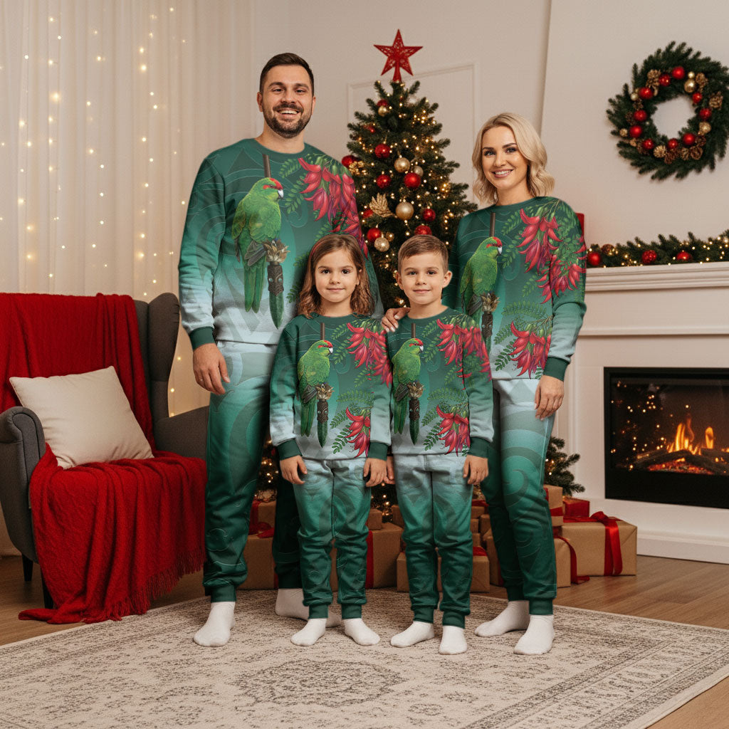 New Zealand Parakeet Bird Christmas Pajama Set With Kakabeak Flowers