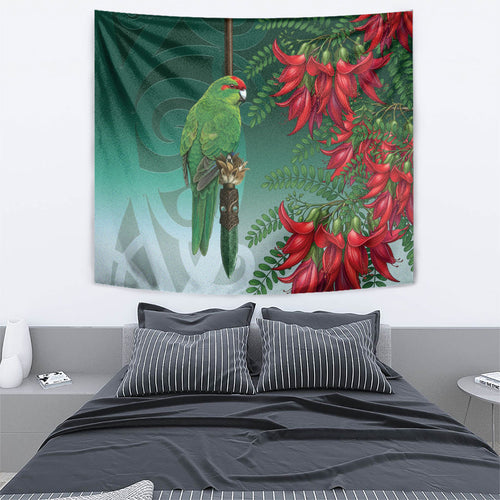 New Zealand Parakeet Bird Tapestry With Kakabeak Flowers