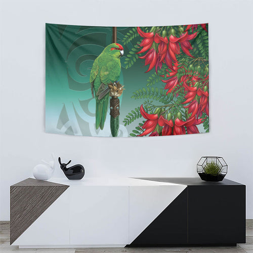 New Zealand Parakeet Bird Tapestry With Kakabeak Flowers