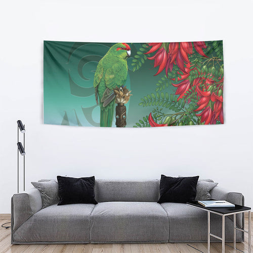 New Zealand Parakeet Bird Tapestry With Kakabeak Flowers