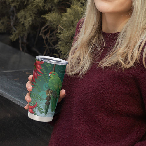 New Zealand Parakeet Bird Tumbler Cup With Kakabeak Flowers