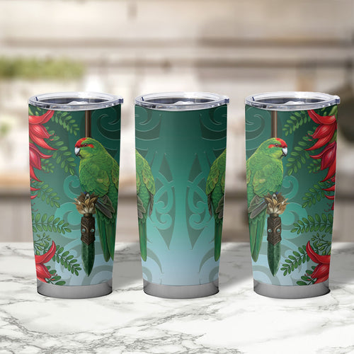 New Zealand Parakeet Bird Tumbler Cup With Kakabeak Flowers
