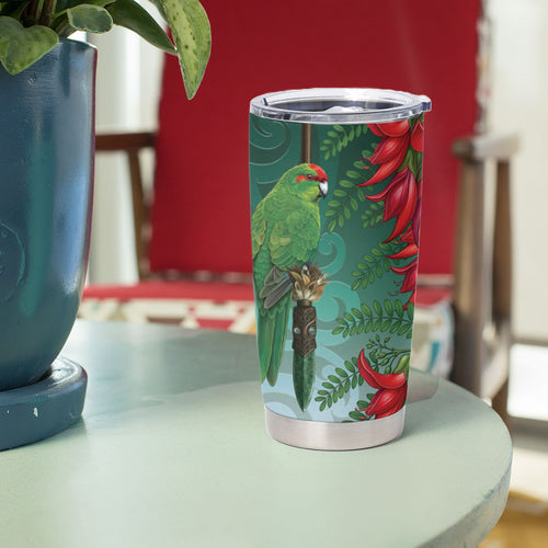 New Zealand Parakeet Bird Tumbler Cup With Kakabeak Flowers