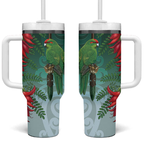 New Zealand Parakeet Bird Tumbler With Handle With Kakabeak Flowers