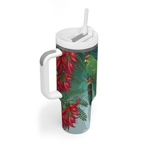New Zealand Parakeet Bird Tumbler With Handle With Kakabeak Flowers