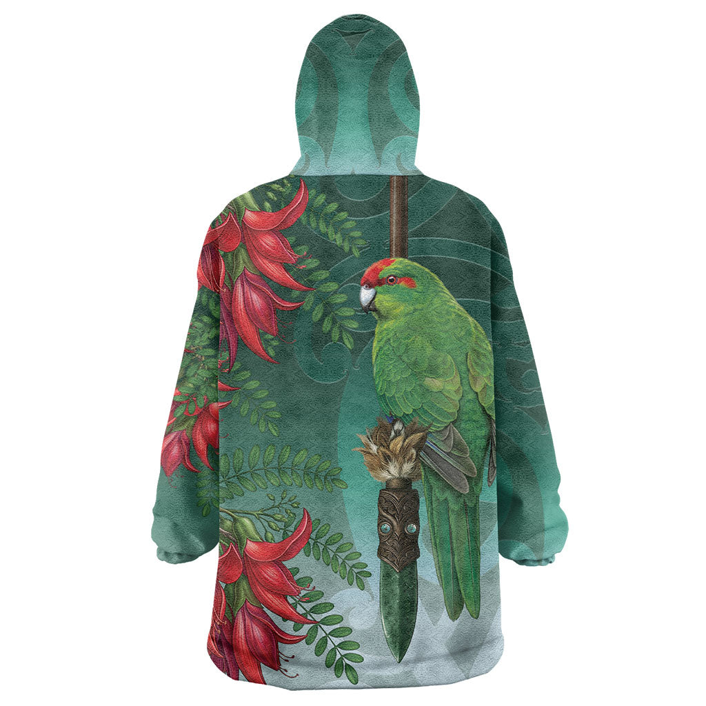 New Zealand Parakeet Bird Wearable Blanket Hoodie With Kakabeak Flowers