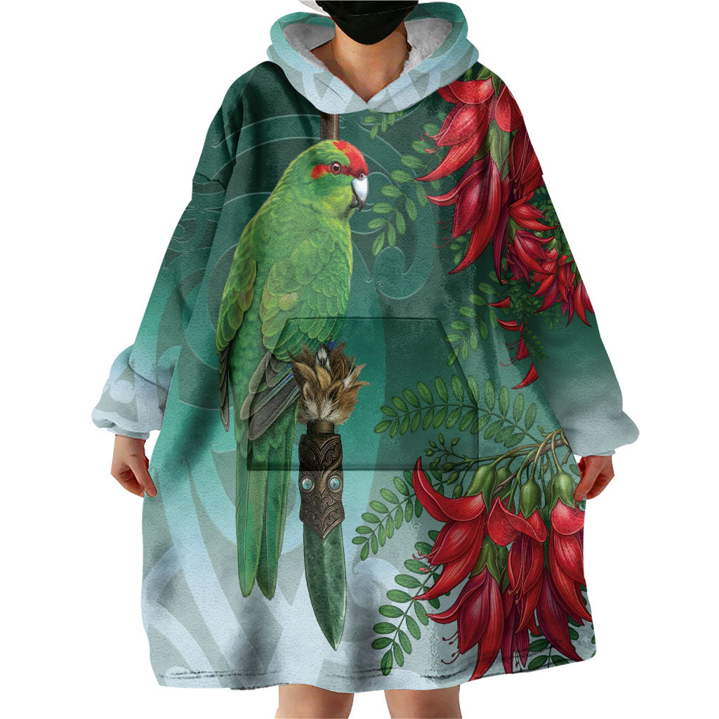 New Zealand Parakeet Bird Wearable Blanket Hoodie With Kakabeak Flowers