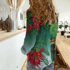 New Zealand Parakeet Bird Women Casual Shirt With Kakabeak Flowers