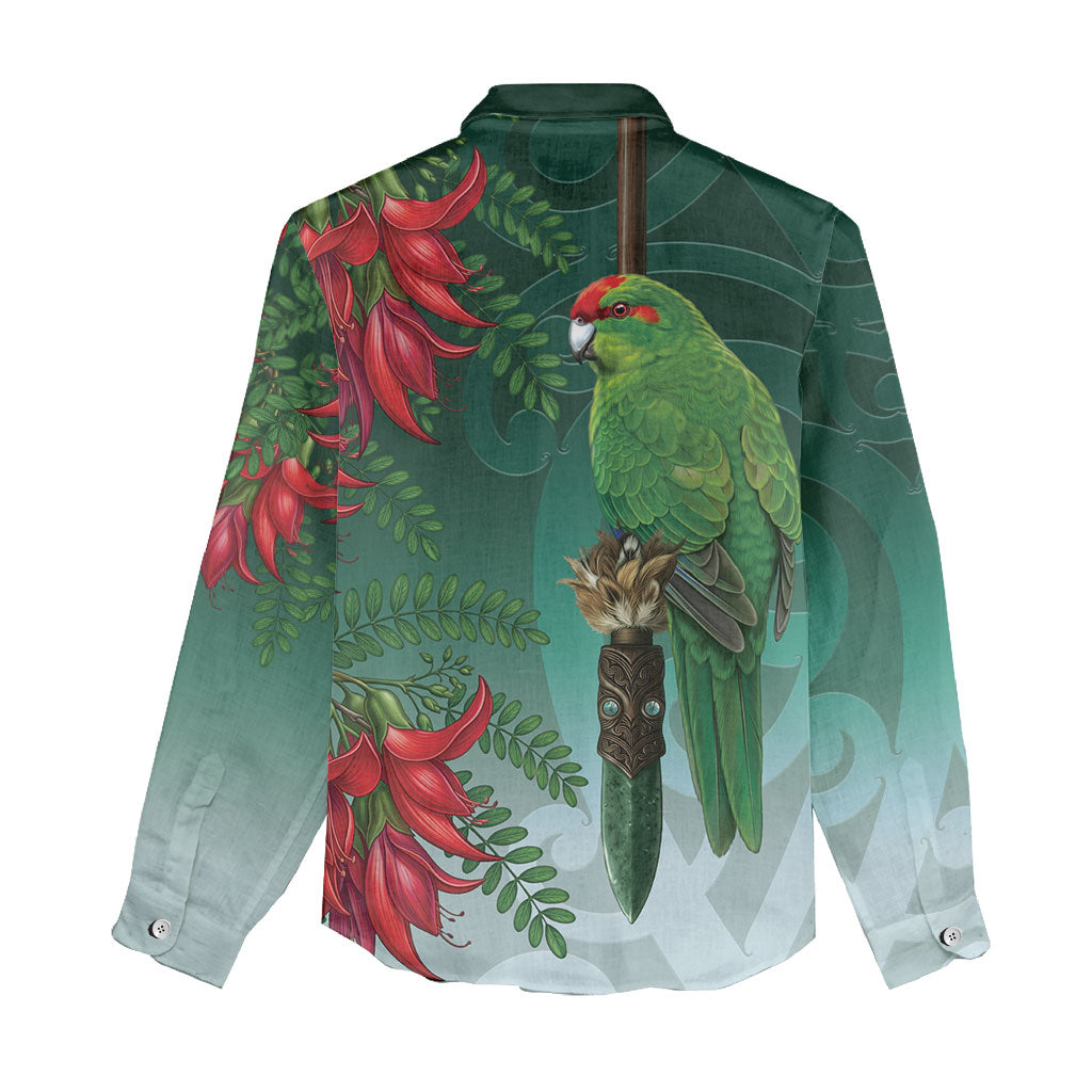 New Zealand Parakeet Bird Women Casual Shirt With Kakabeak Flowers