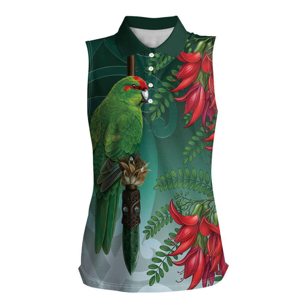 New Zealand Parakeet Bird Women Sleeveless Polo Shirt With Kakabeak Flowers