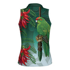 New Zealand Parakeet Bird Women Sleeveless Polo Shirt With Kakabeak Flowers