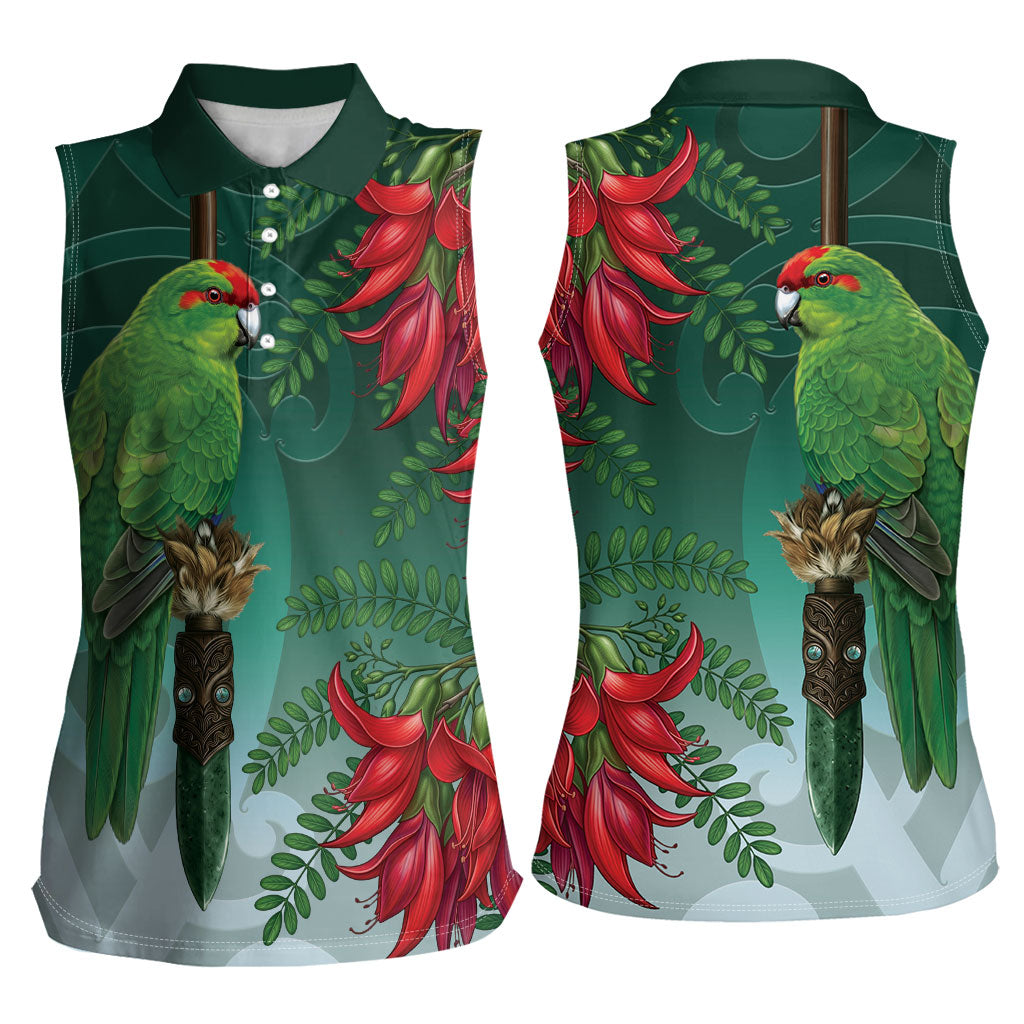 New Zealand Parakeet Bird Women Sleeveless Polo Shirt With Kakabeak Flowers