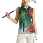 New Zealand Parakeet Bird Women Sleeveless Polo Shirt With Kakabeak Flowers