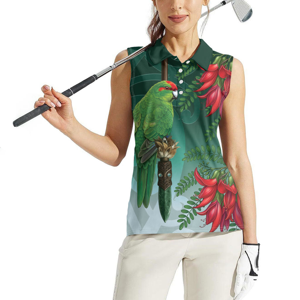 New Zealand Parakeet Bird Women Sleeveless Polo Shirt With Kakabeak Flowers