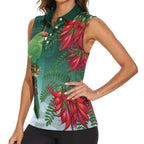 New Zealand Parakeet Bird Women Sleeveless Polo Shirt With Kakabeak Flowers