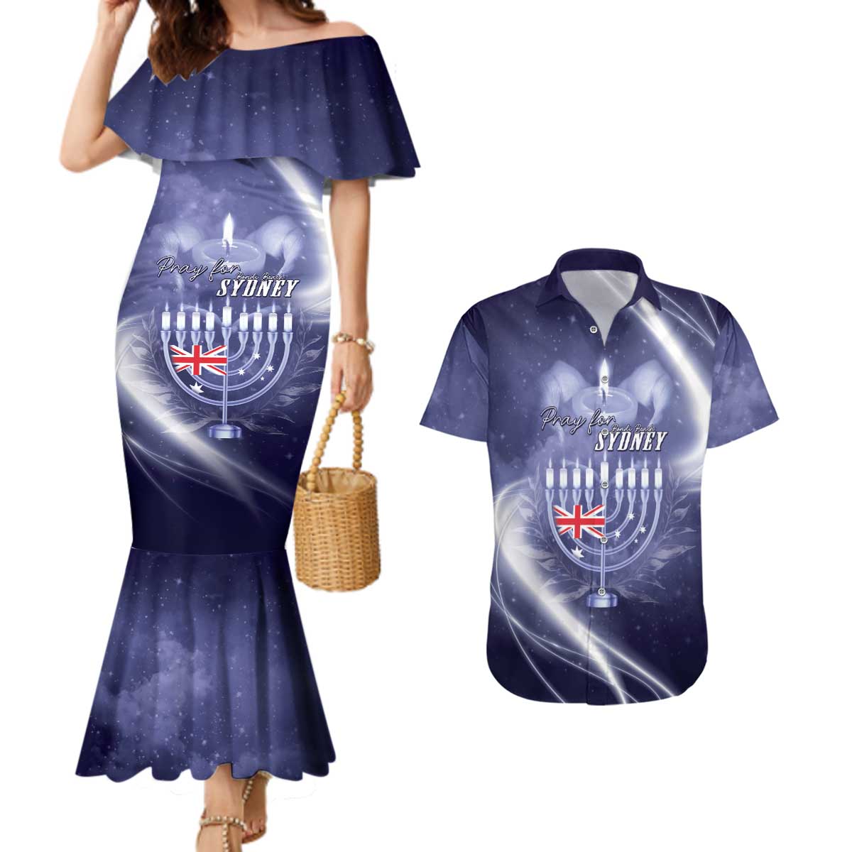 Pray For Bondi Sydney Couples Matching Mermaid Dress and Hawaiian Shirt We Are All Bondi - Aussie Hoodie