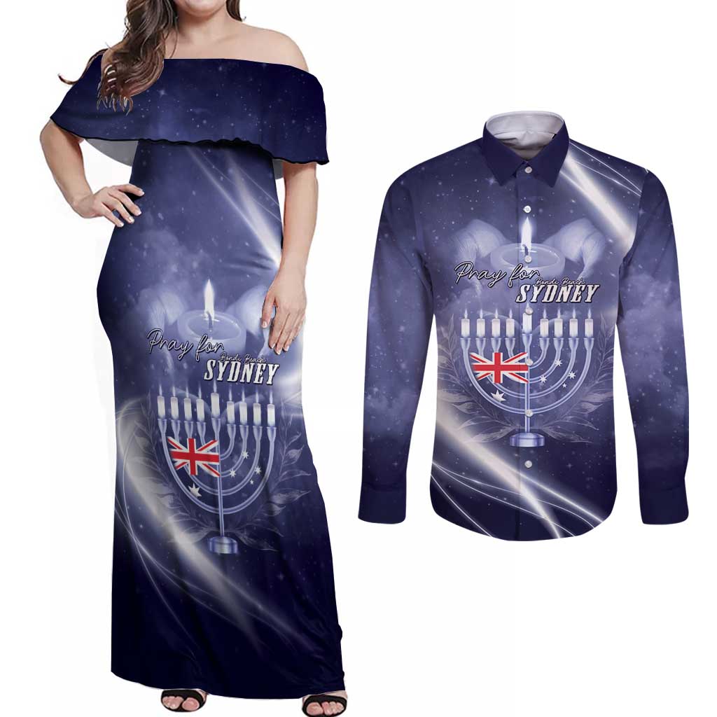 Pray For Bondi Sydney Couples Matching Off Shoulder Maxi Dress and Long Sleeve Button Shirt We Are All Bondi - Aussie Hoodie