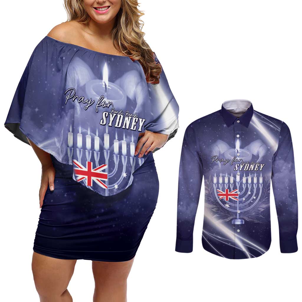 Pray For Bondi Sydney Couples Matching Off Shoulder Short Dress and Long Sleeve Button Shirt We Are All Bondi - Aussie Hoodie