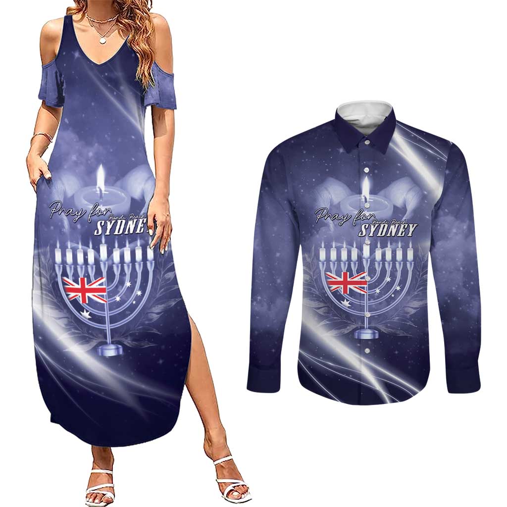 Pray For Bondi Sydney Couples Matching Summer Maxi Dress and Long Sleeve Button Shirt We Are All Bondi - Aussie Hoodie