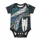 New Zealand Aotearoa Baby Onesie Maori Hei Rehua Paua Shell Glitter Green