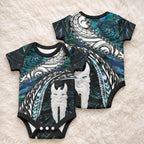 New Zealand Aotearoa Baby Onesie Maori Hei Rehua Paua Shell Glitter Green