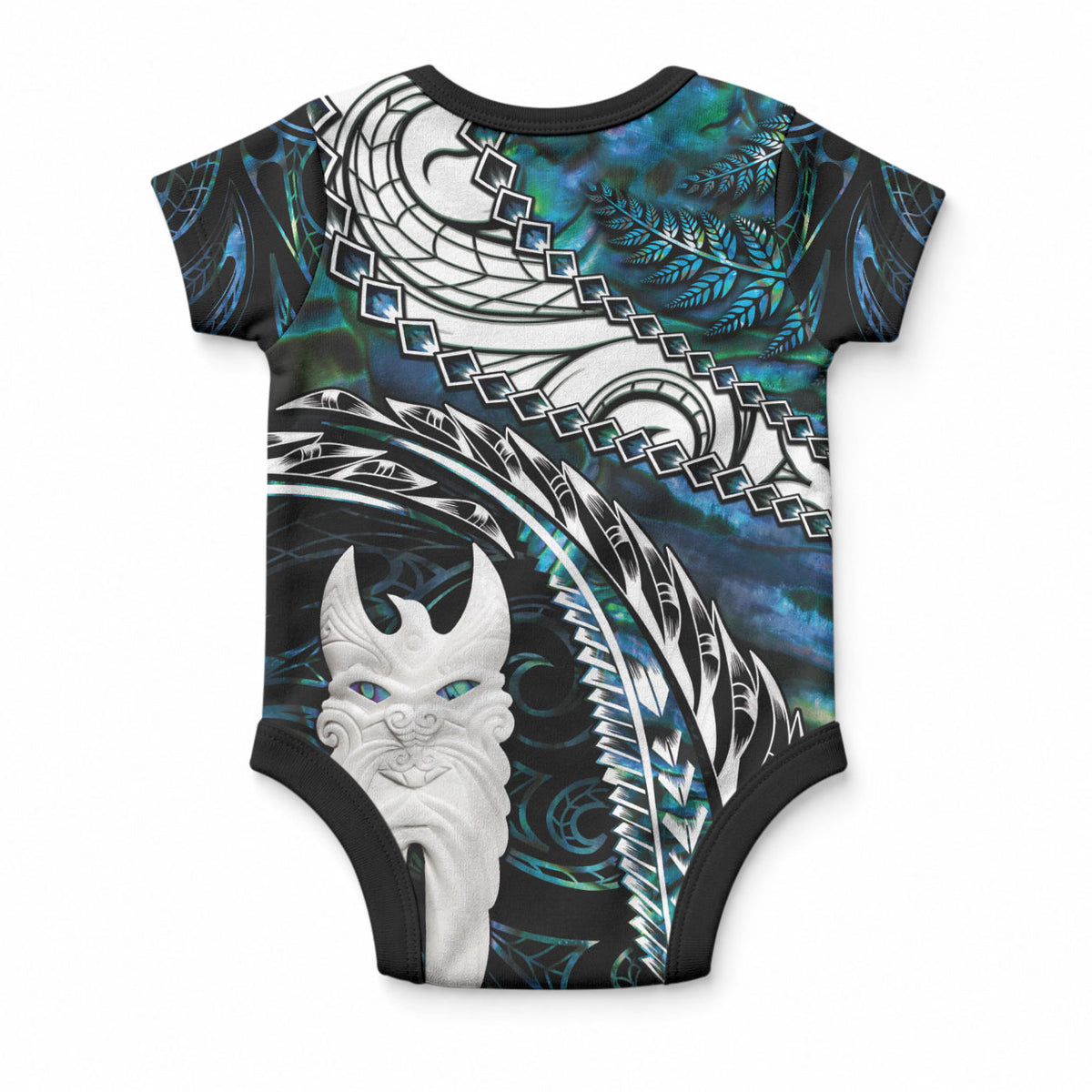 New Zealand Aotearoa Baby Onesie Maori Hei Rehua Paua Shell Glitter Green