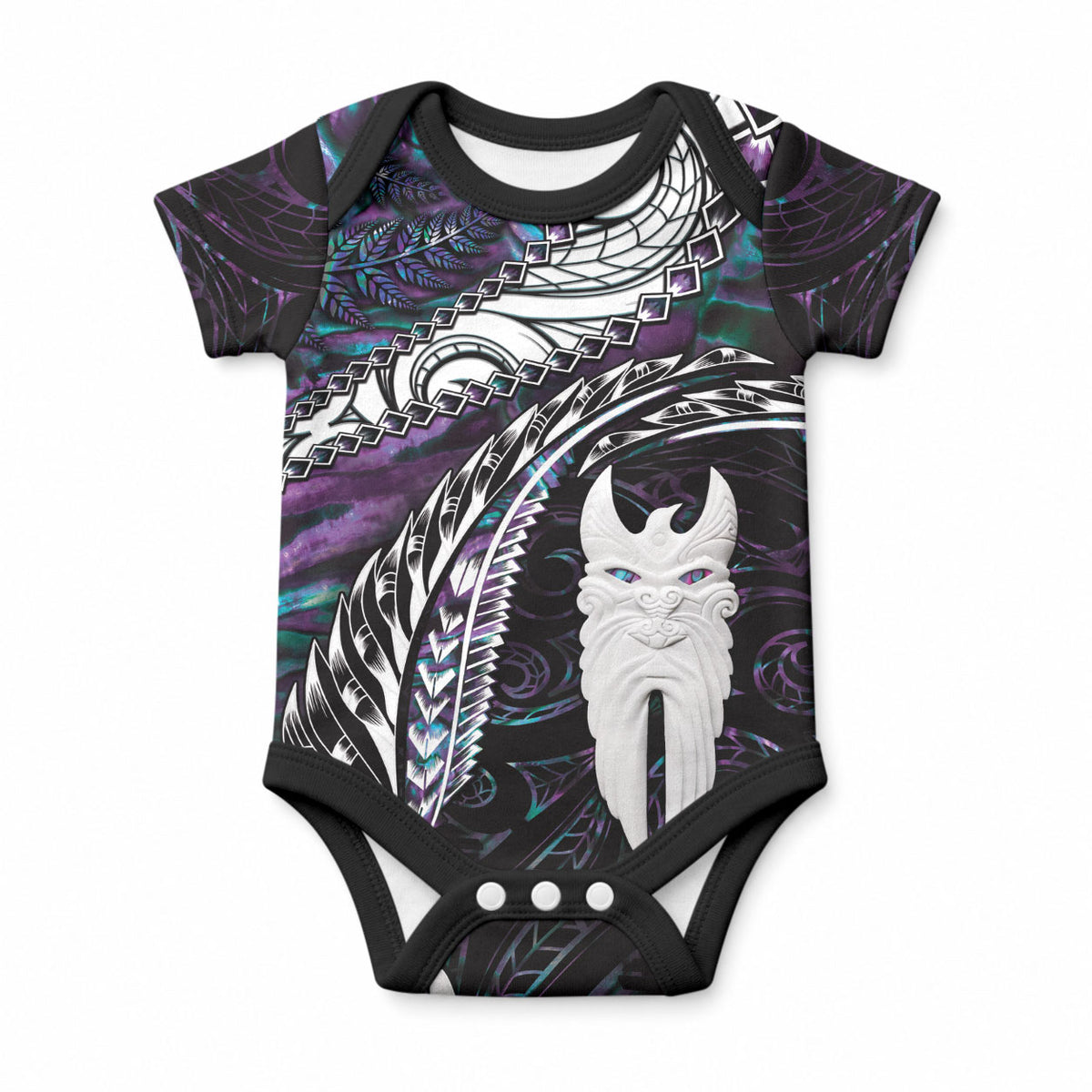New Zealand Aotearoa Baby Onesie Maori Hei Rehua Paua Shell Glitter Purple