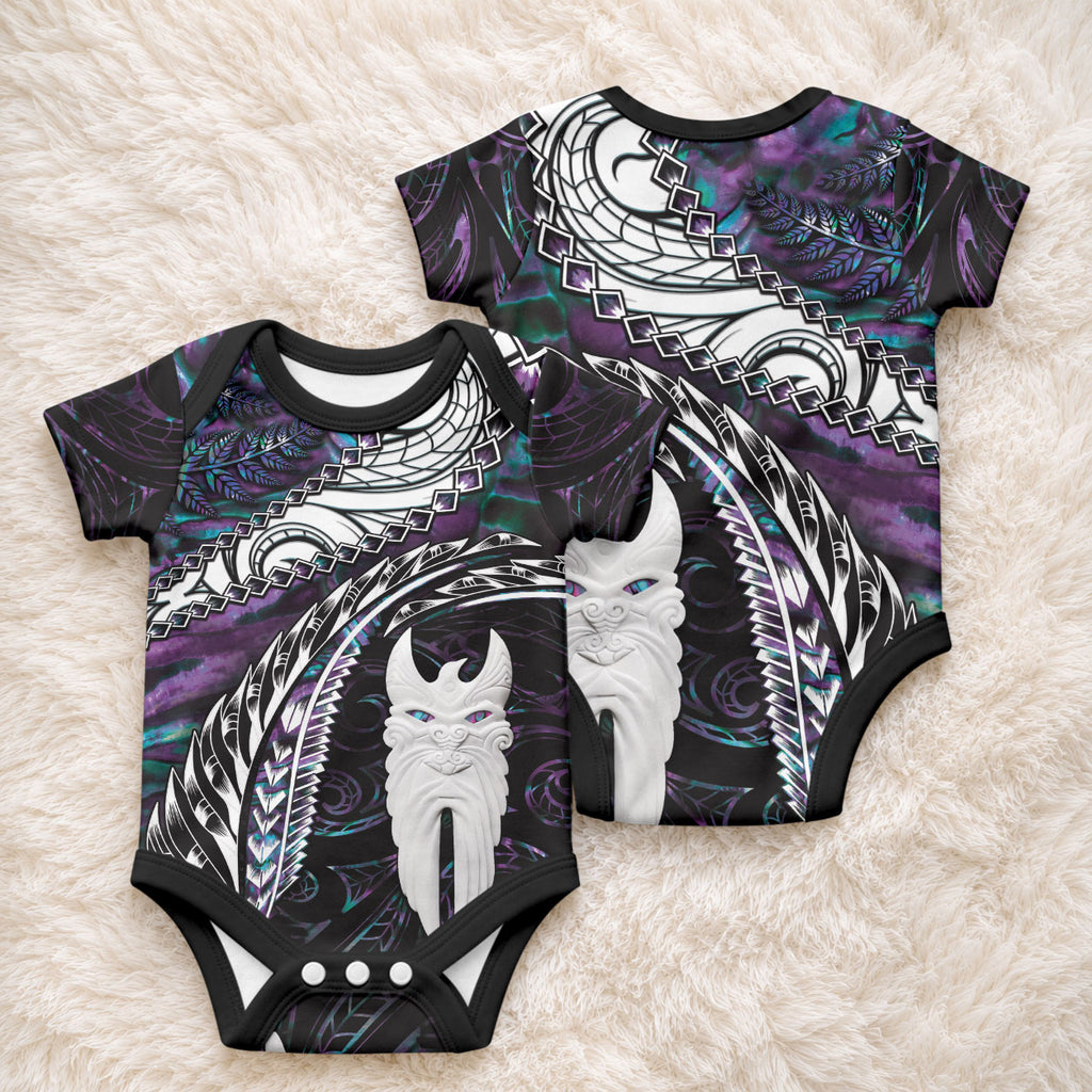 New Zealand Aotearoa Baby Onesie Maori Hei Rehua Paua Shell Glitter Purple
