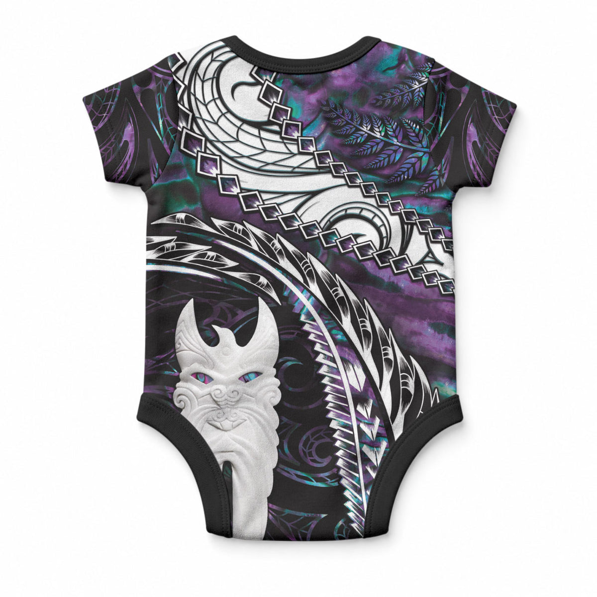 New Zealand Aotearoa Baby Onesie Maori Hei Rehua Paua Shell Glitter Purple