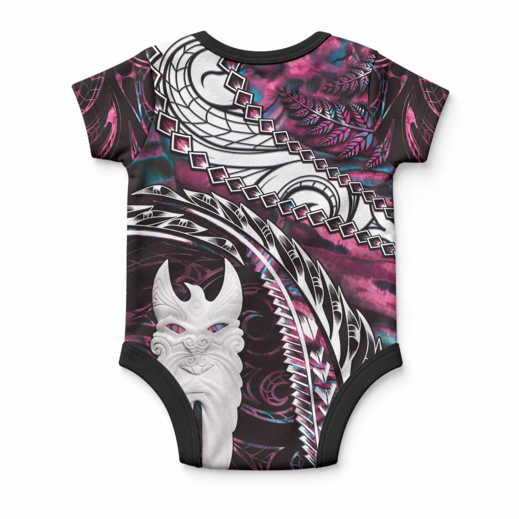 New Zealand Aotearoa Baby Onesie Maori Hei Rehua Paua Shell Glitter Pink