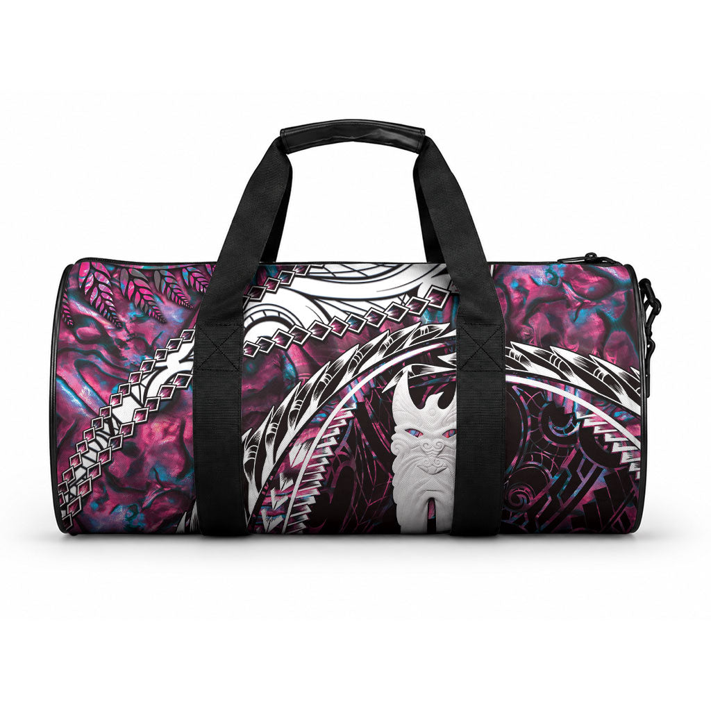 New Zealand Aotearoa Duffle Bag Maori Hei Rehua Paua Shell Glitter Pink