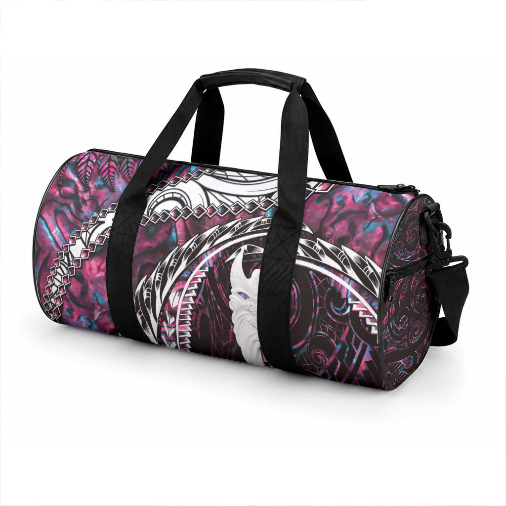 New Zealand Aotearoa Duffle Bag Maori Hei Rehua Paua Shell Glitter Pink