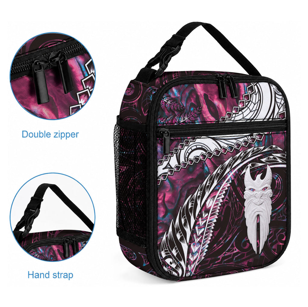 New Zealand Aotearoa Lunch Bag Maori Hei Rehua Paua Shell Glitter Pink