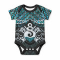 New Zealand Maori Baby Onesie Poutama Pikorua Turquoise Paua Shell