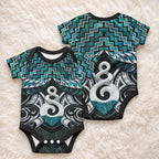 New Zealand Maori Baby Onesie Poutama Pikorua Turquoise Paua Shell