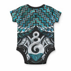 New Zealand Maori Baby Onesie Poutama Pikorua Turquoise Paua Shell