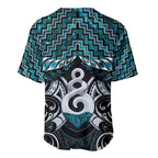 New Zealand Maori Baseball Jersey Poutama Pikorua Turquoise Paua Shell