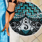 New Zealand Maori Beach Blanket Poutama Pikorua Turquoise Paua Shell