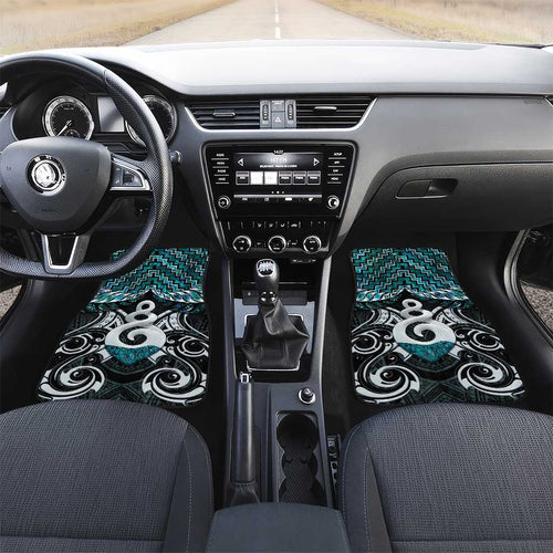 New Zealand Maori Car Mats Poutama Pikorua Turquoise Paua Shell