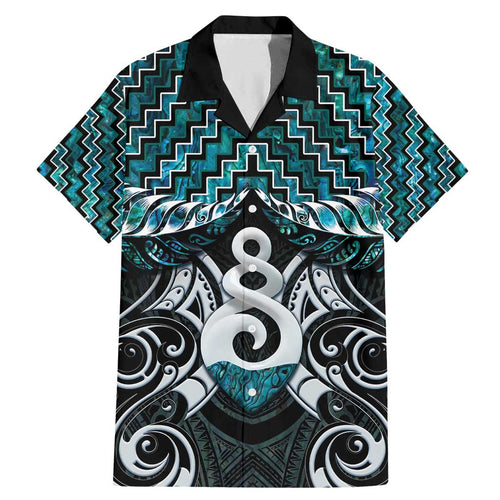 New Zealand Maori Family Matching Mermaid Dress and Hawaiian Shirt Poutama Pikorua Turquoise Paua Shell