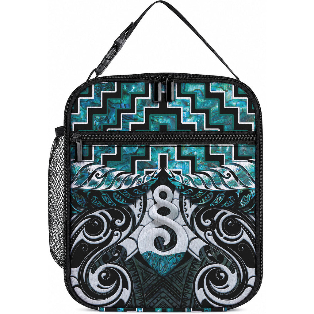 New Zealand Maori Lunch Bag Poutama Pikorua Turquoise Paua Shell