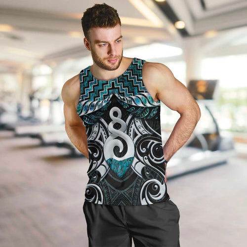 New Zealand Maori Men Tank Top Poutama Pikorua Turquoise Paua Shell
