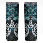 New Zealand Maori Skinny Tumbler Poutama Pikorua Turquoise Paua Shell